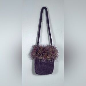 Purple Wool Purse With Fuzzy Trim. Handmade